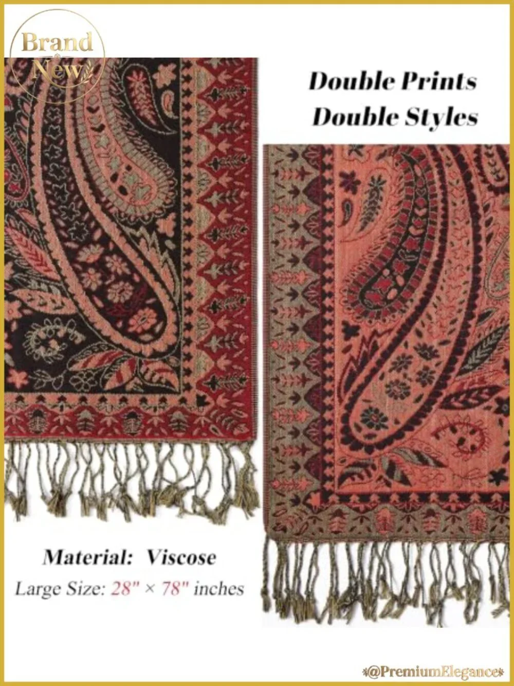 Womens Paisley Pashmina Shawl Wrap Evening Scarf Tassel Acrylic
